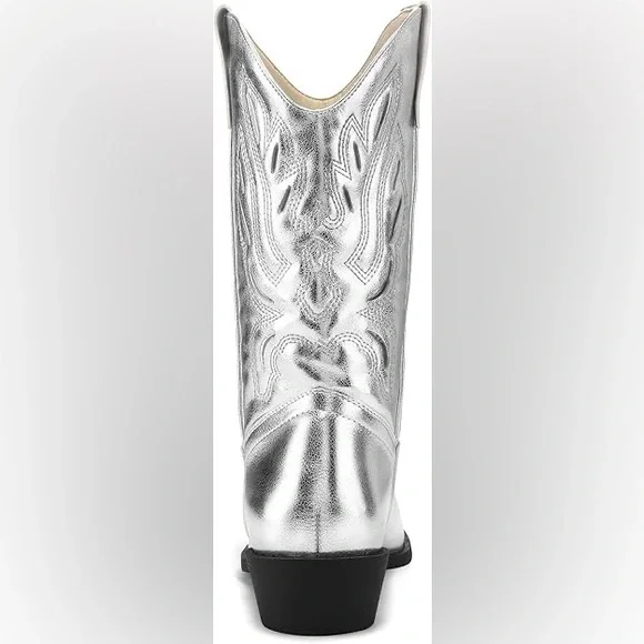 MYSOFT Silver Mid Calf Cowboy Boots Sz 7.5 - Picture 4 of 10